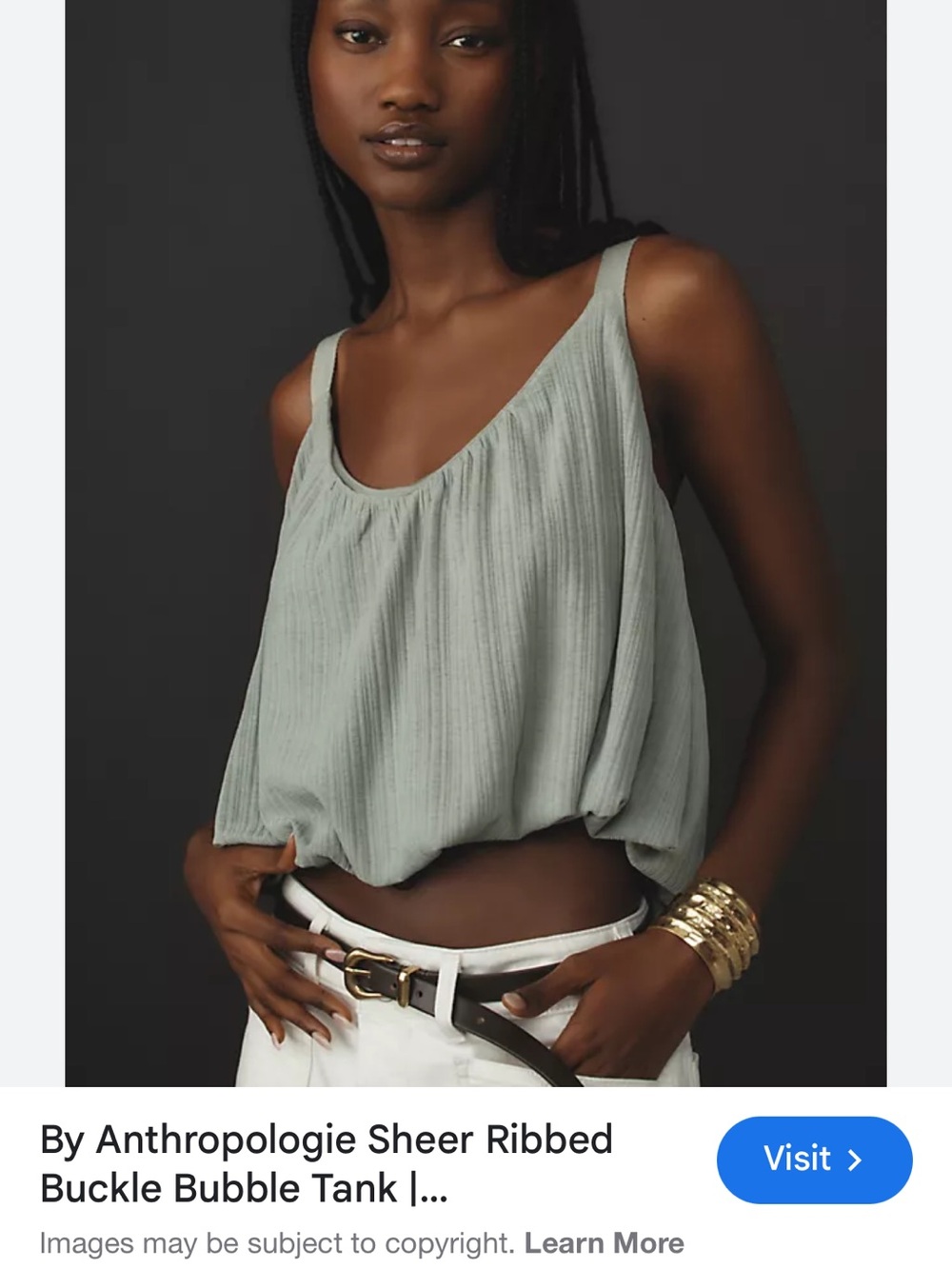 Anthropologie Sheer Ribbed Bubble Tank in Sage Green